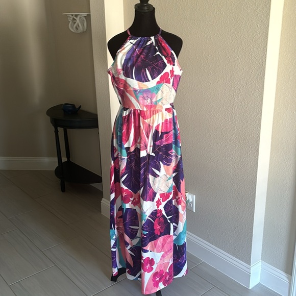 KILIG Summer Maxi Dress Floral Halter Neck Beach Hawaiian - Picture 3 of 5
